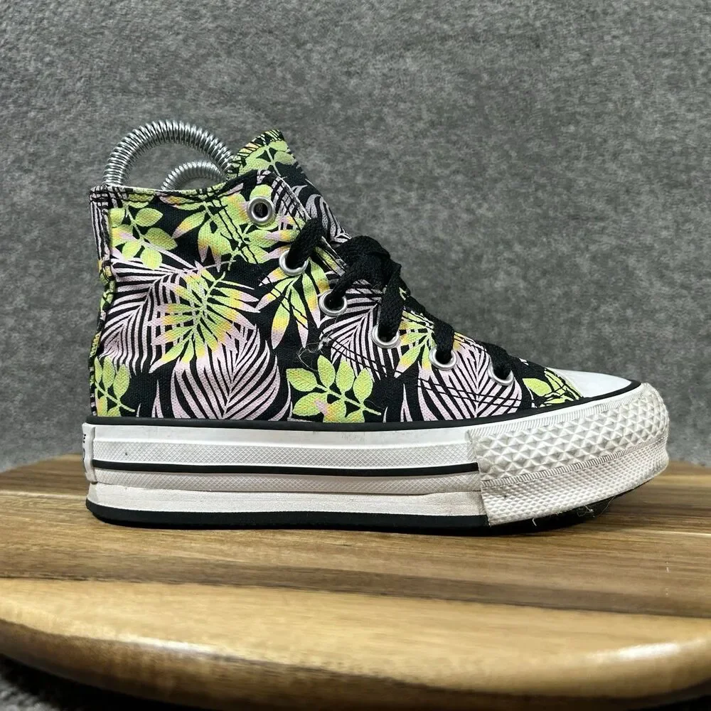 Converse CTAS Eva Lift High A00446F Youth Size 12 Palm Leaf Platform Shoes Used